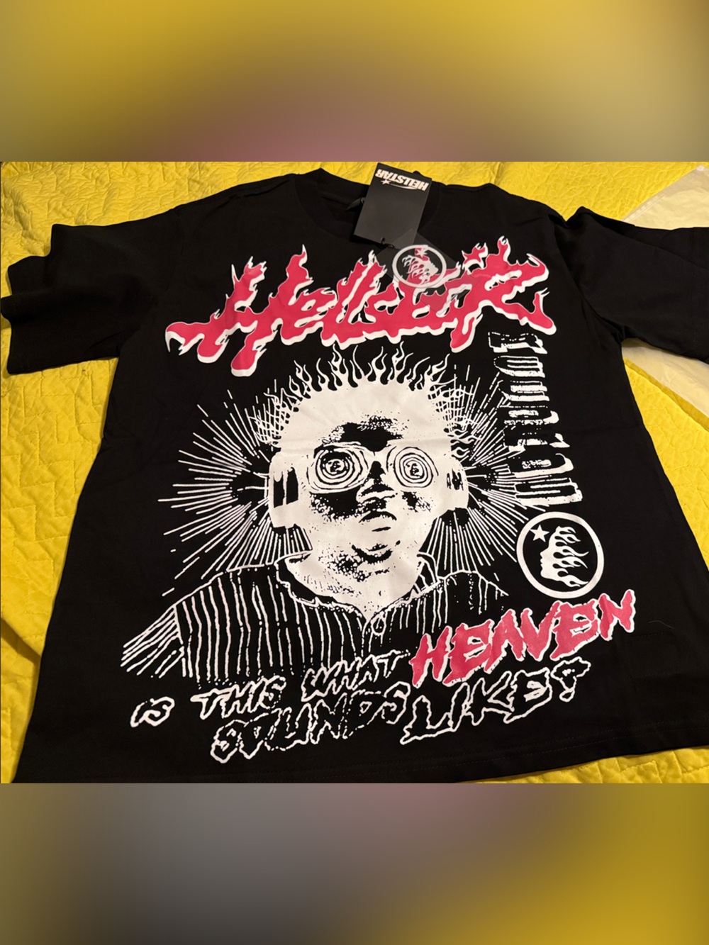 Black Graphic Short Sleeve Tee with White and Pink Print - Men